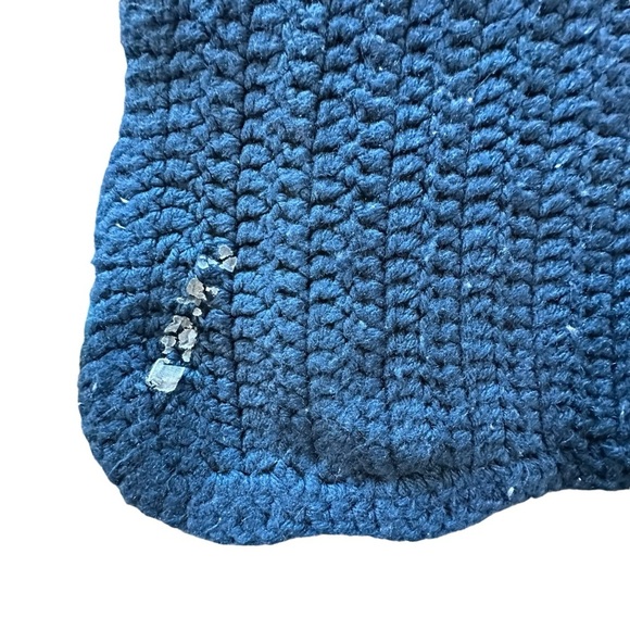 Blue tan stripes handmade crochet blanket 40x42" - Picture 5 of 6